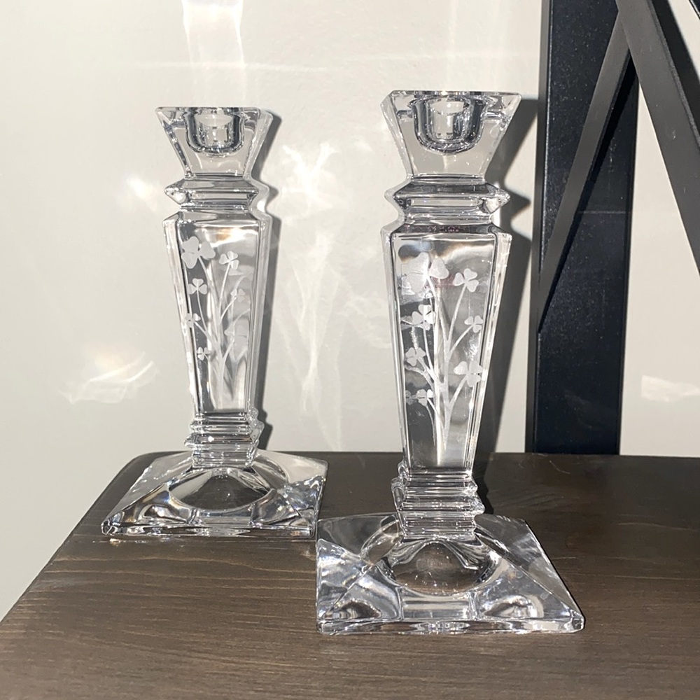 New in box Galway Irish Crystal Candlesticks Pair 6”